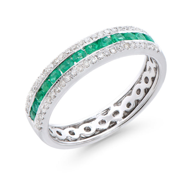 0.75 CTS CERTIFIED BRASIL  EMERALD & DIAMONDS 14K DESIGNER WHITE  GOLD RING  SIZE 7.5