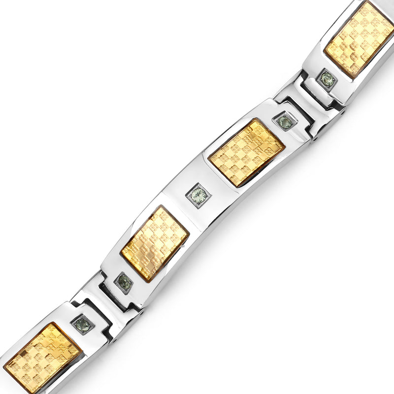 Titanium Men's Bracelet, Mens Titanium Bracelet with Gold Plated Steel Inlay, 0.72ctw. Natural Green Sapphire Rounds