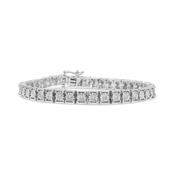 .925 Sterling Silver 1/10 Cttw Miracle Set Diamond and Beaded Tennis Link Bracelet (I-J Color, I2-I3 Clarity) - 7.25" Inches