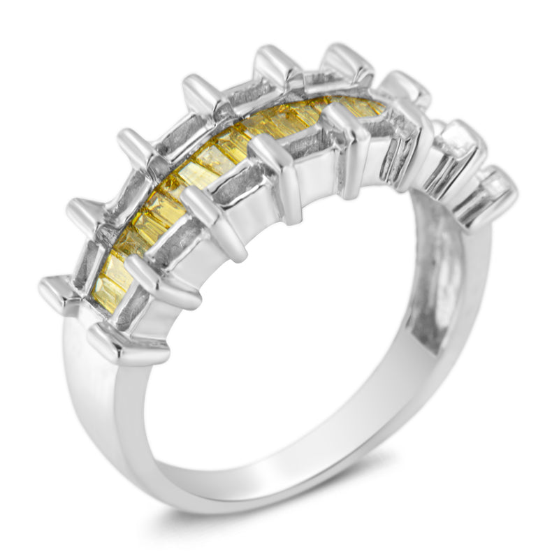Womens 14k White Gold 5/8ct TDW Treated Yellow Baguette Diamond Modern Ring Band(I2-I3)