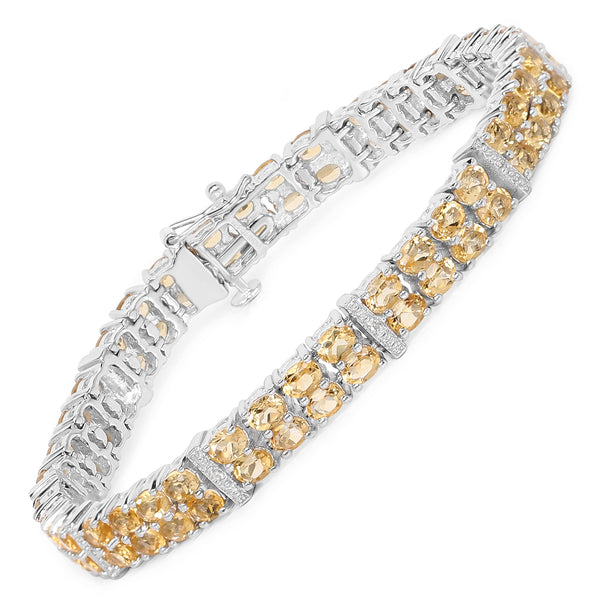 12.21 Carat Genuine Citrine & White Topaz .925 Sterling Silver Bracelet