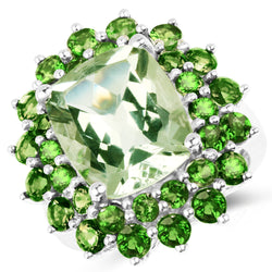 9.89 Carat Genuine Green Amethyst and Chrome Diopside .925 Sterling Silver Ring