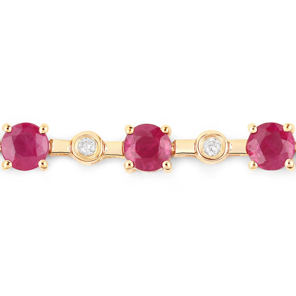 4.88 Carat Genuine Ruby and White Diamond 14K Yellow Gold Bracelet