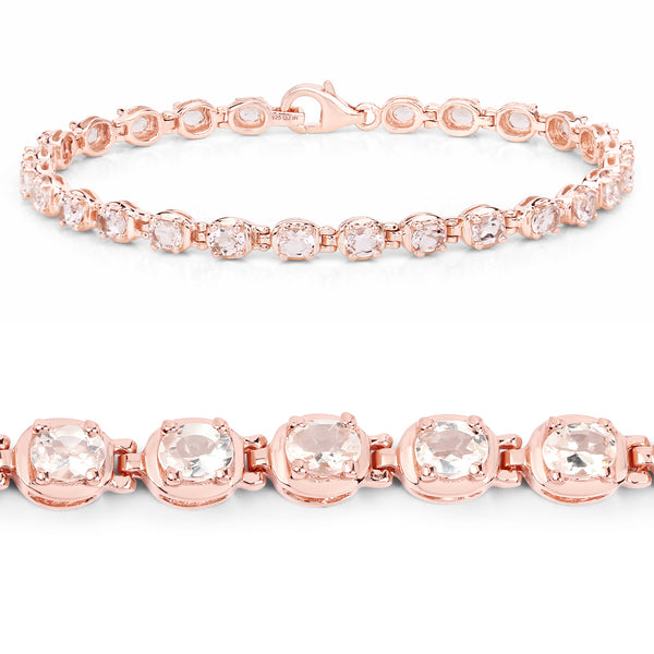 14K Rose Gold Plated 3.90 Carat Genuine Morganite .925 Sterling Silver Bracelet