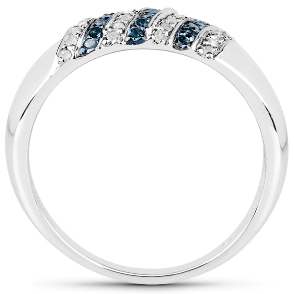 0.26 Carat Genuine Blue Diamond and White Diamond .925 Sterling Silver Ring