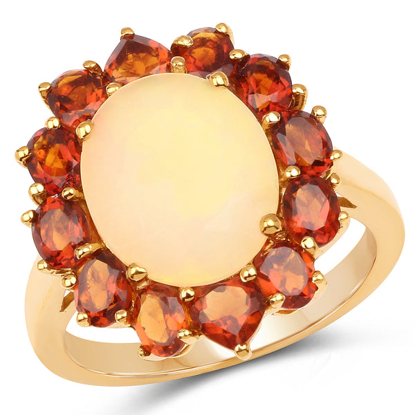 14K Yellow Gold Plated 4.60 Carat Genuine Ethiopian Opal & Madeira Citrine .925 Sterling Silver Ring