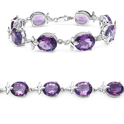 34.00 Carat Genuine Amethyst .925 Sterling Silver Bracelet