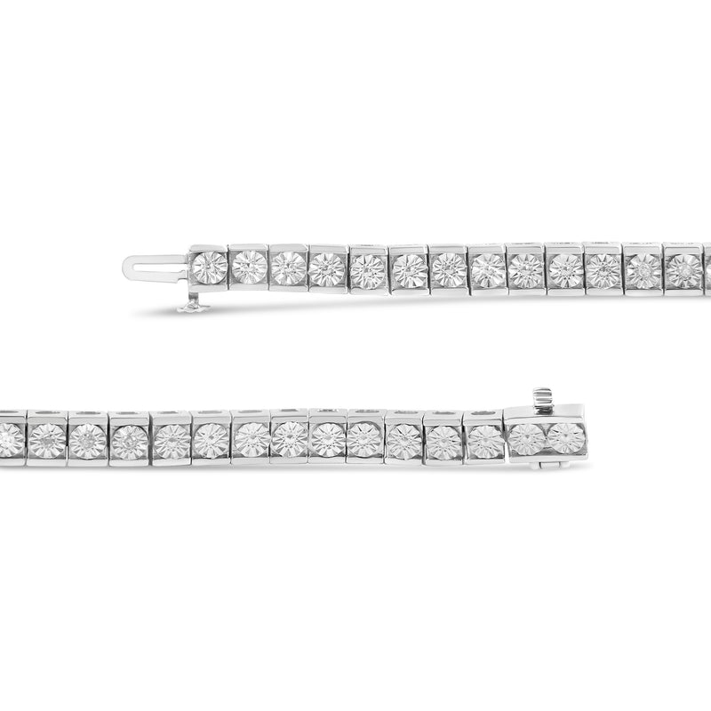 .925 Sterling Silver 1/4 Cttw Miracle Set Diamond and Bead Link 7.25" Tennis Bracelet (I-J Color, I2-I3 Clarity)