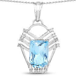 5.76 Carat Genuine Swiss Blue Topaz & White Topaz .925 Sterling Silver Pendant