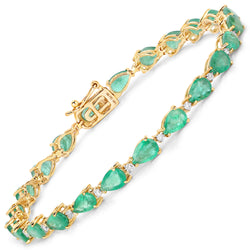 8.37 Carat Genuine Zambian Emerald and White Diamond 14K Yellow Gold Bracelet