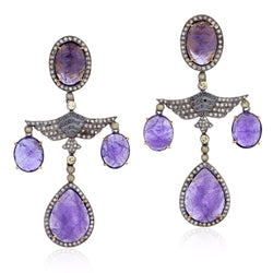 Natural Tanzanite Chandelier Earrings 18k Yellow Gold 925 Silver Jewelry