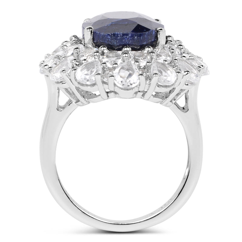 10.64 Carat Dyed Sapphire and White Topaz .925 Sterling Silver Ring