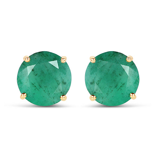 5.50 Carat Genuine Emerald 14K Yellow Gold Earrings