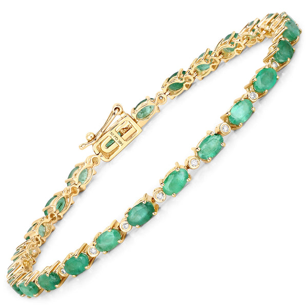 4.95 Carat Genuine Zambian Emerald and White Diamond 14K Yellow Gold Bracelet