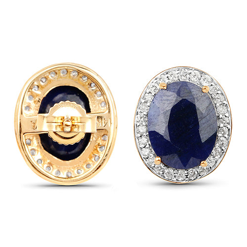 4.77 Carat Dyed Sapphire and White Diamond 14K Yellow Gold Earrings