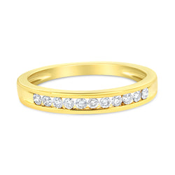 10K Yellow Gold Plated .925 Sterling Silver 1/4 Cttw Channel Set Round Diamond 11 Stone Wedding Band Ring (K-L Color, I1-I2 Clarity) - Size 7
