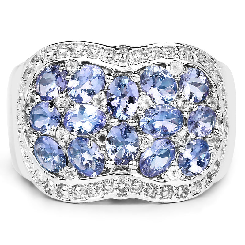 2.62 Carat Genuine Tanzanite and White Topaz .925 Sterling Silver Ring