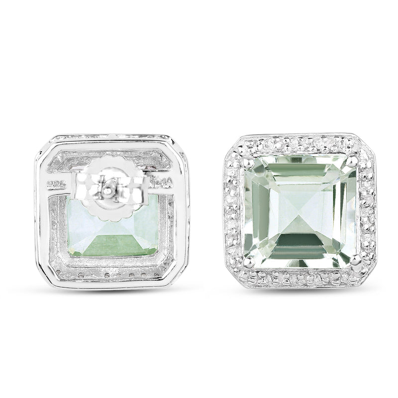 9.16 Carat Genuine Green Amethyst and White Diamond .925 Sterling Silver Earrings