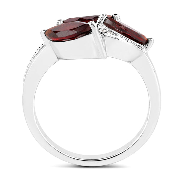 1.98 Carat Genuine  Garnet and White Topaz .925 Sterling Silver Ring