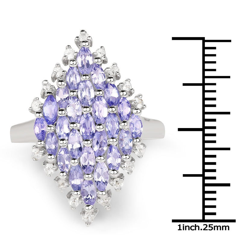 2.40 Carat Genuine Tanzanite and White Topaz .925 Sterling Silver Ring