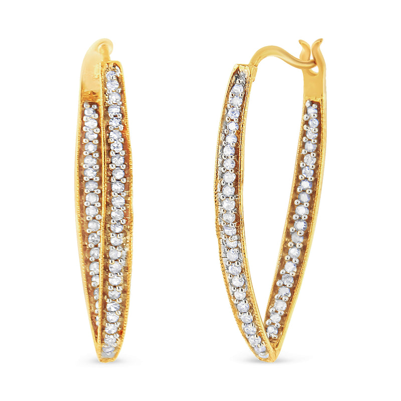 10K Yellow Gold 1/2 Cttw Round-Cut Diamond Modern Hoop Earrings (I-J Color, I2-I3 Clarity)