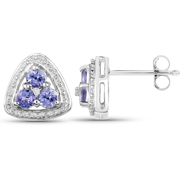 0.61 Carat Genuine Tanzanite and White Diamond .925 Sterling Silver Earrings