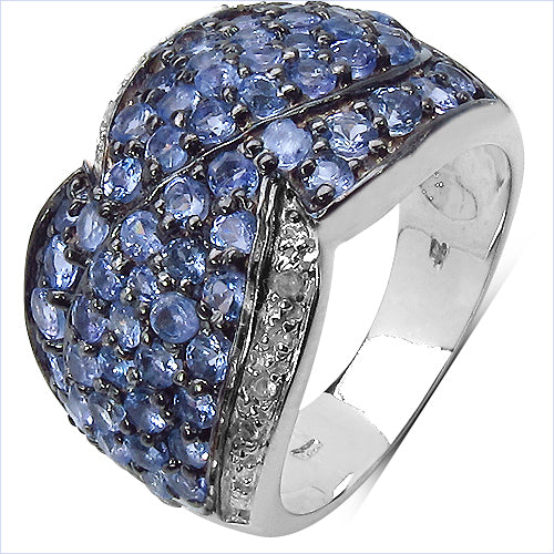 2.50 Carat Genuine Tanzanite & White Topaz .925 Sterling Silver Ring