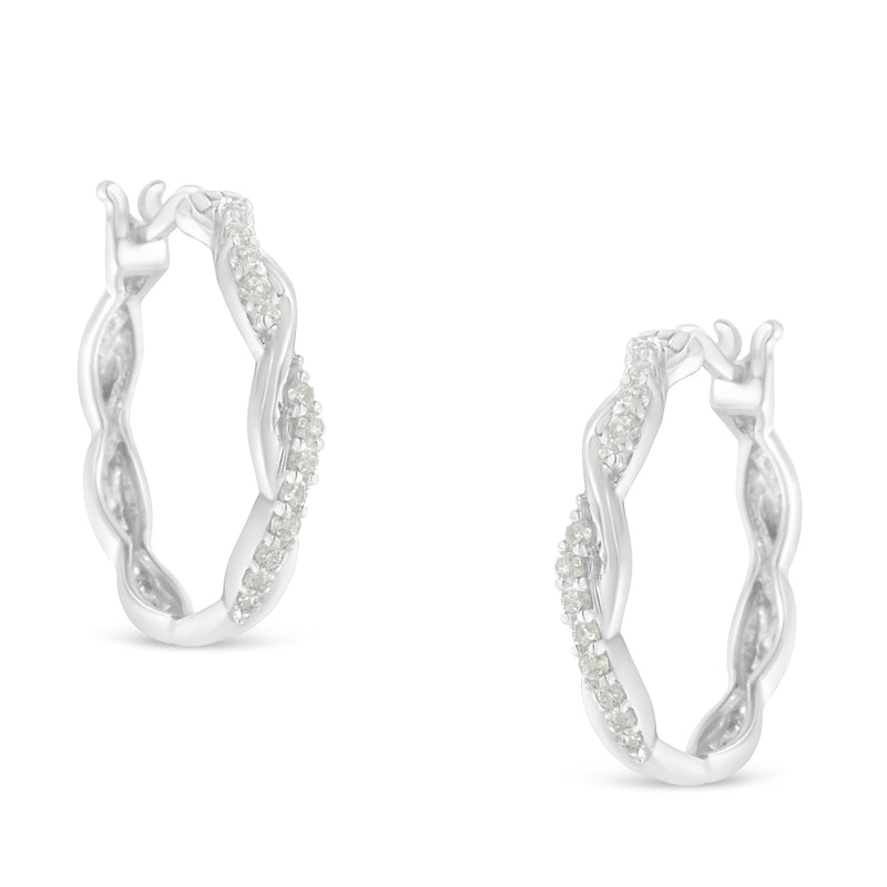 .925 Sterling-Silver 1/4 cttw Pave Set Diamond Twisted Spiral Hoop Earring (I-J Color I3 Clarity)