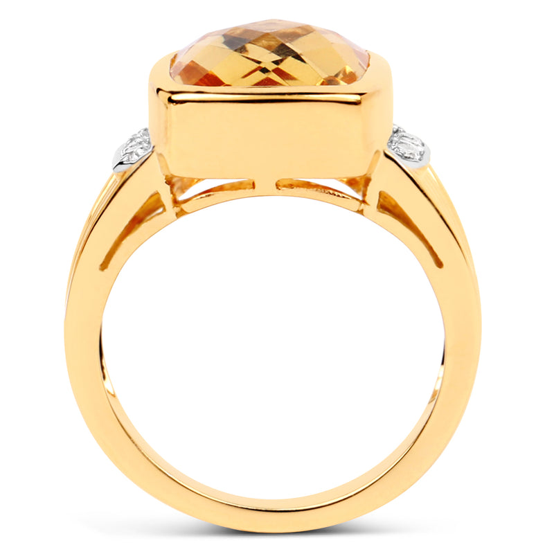 14K Yellow Gold Plated 3.99 Carat Genuine Golden Citrine & White Topaz .925 Sterling Silver Ring