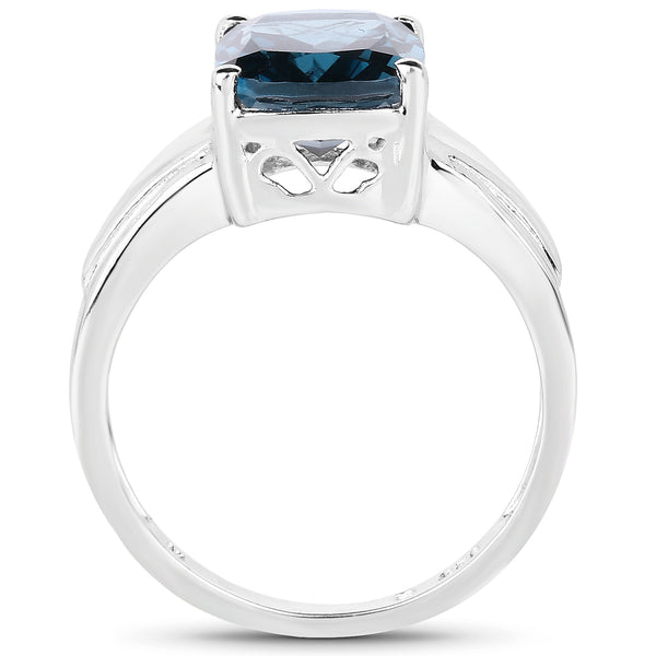 3.50 Carat Genuine London Blue Topaz .925 Sterling Silver Ring