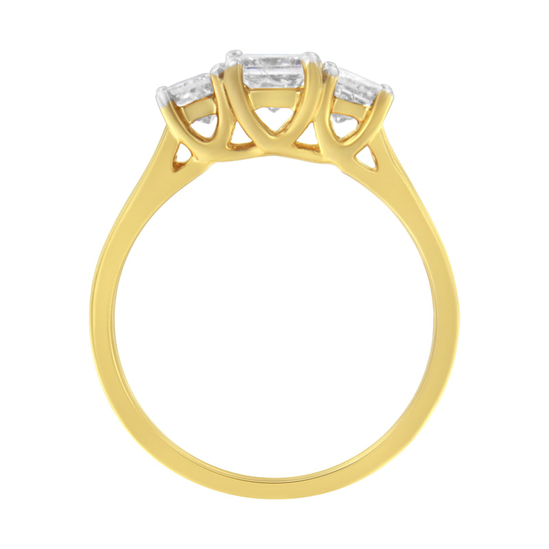 10K Yellow Gold Princess-Cut Diamond Three Stone Band Ring (1 Cttw, J-K Color, I1-I2 Clarity) - Size 6