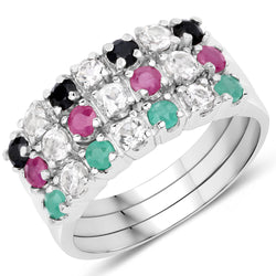 1.44 Carat Genuine Multi Stones .925 Sterling Silver Ring