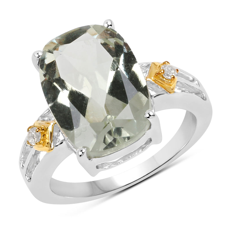 Two Tone Plated 5.06 Carat Genuine Green Amethyst & White Topaz .925 Sterling Silver Ring