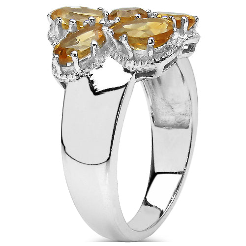 2.65 Carat Genuine Citrine .925 Sterling Silver Cluster Ring