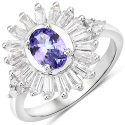 2.01 Carat Genuine Tanzanite and White Topaz .925 Sterling Silver Ring