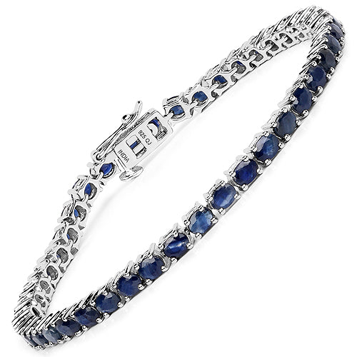 8.40 Carat Genuine Blue Sapphire .925 Sterling Silver Bracelet