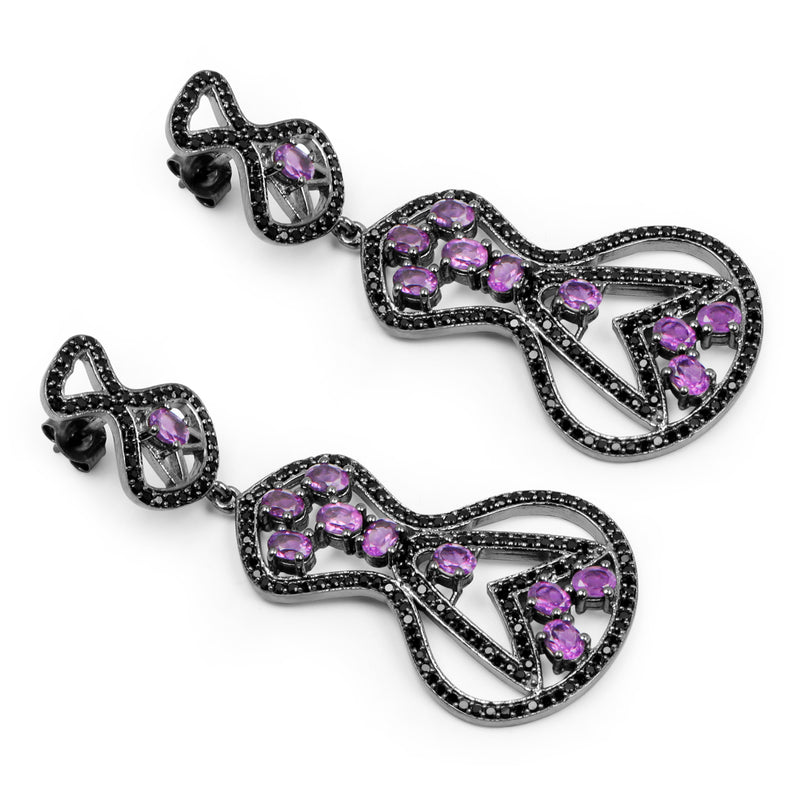 5.30 Carat Genuine Amethyst and Black Spinel .925 Sterling Silver Earrings