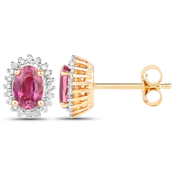 1.16 Carat Genuine Ruby and White Diamond 18K Yellow Gold Earrings