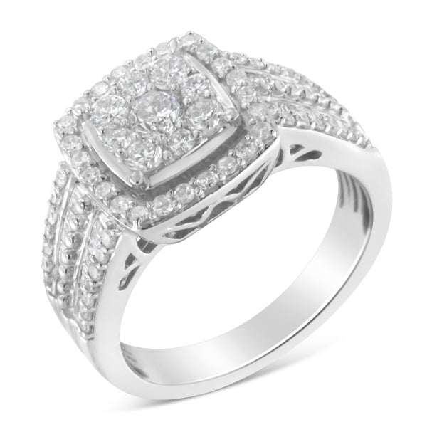 10K White Gold Diamond Cluster Ring (1 Cttw, H-I Color, I1-I2 Clarity) - Size 6-3/4