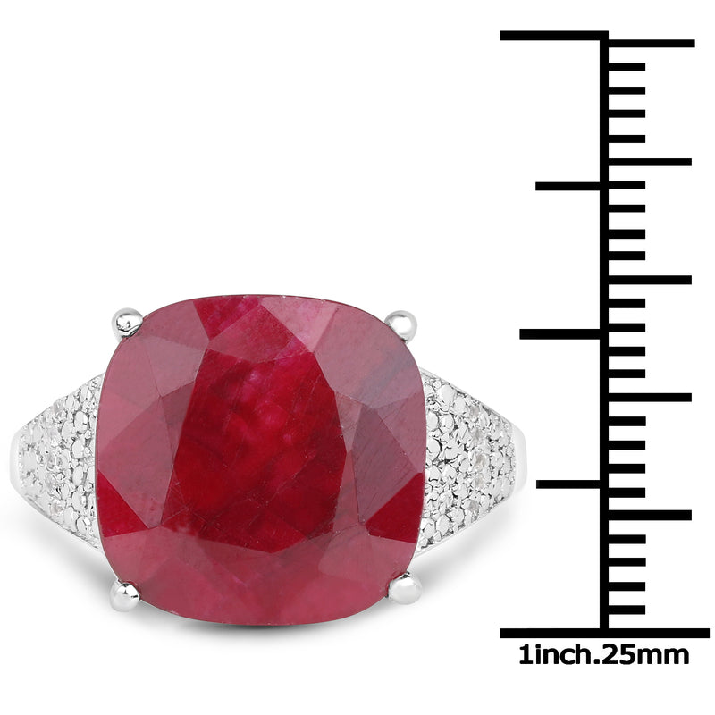 14.47 Carat Dyed Ruby and White Topaz .925 Sterling Silver Ring