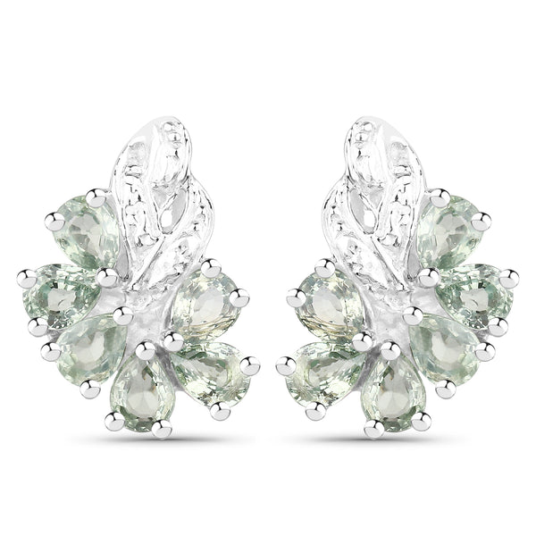 1.80 Carat Genuine Green Sapphire .925 Sterling Silver Earrings