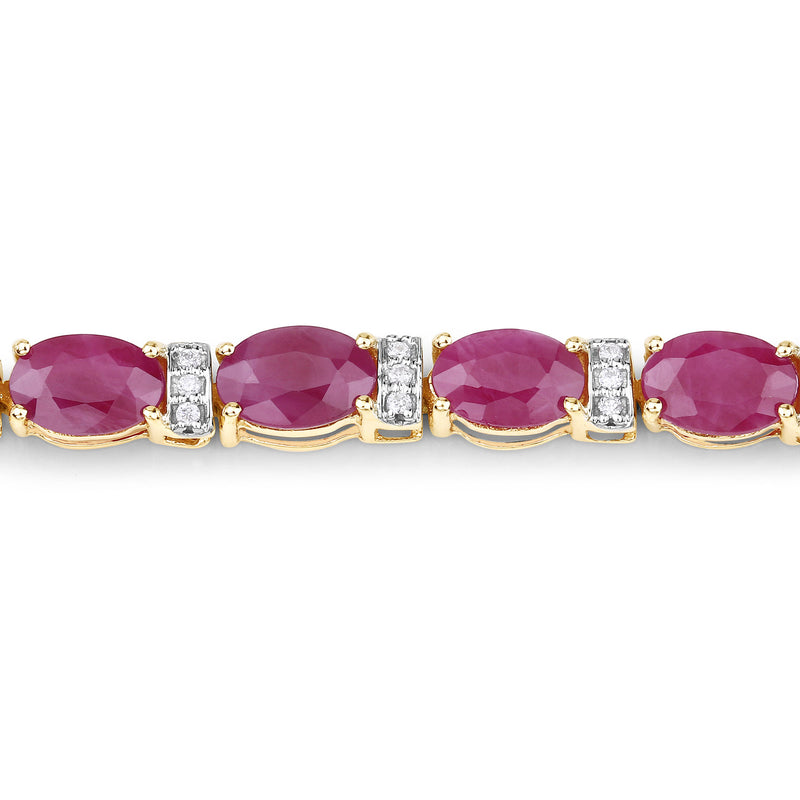 12.36 Carat Genuine Ruby and White Diamond 14K Yellow Gold Bracelet