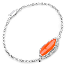 5.50 Carat Genuine Carnelian And White Topaz .925 Sterling Silver Bracelet