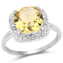 2.77 Carat Genuine Champagne Quartz & White Topaz .925 Sterling Silver Ring