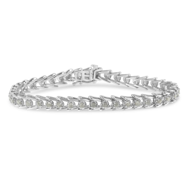 .925 Sterling Silver 2.0 Cttw Diamond Fan Link Tennis Bracelet (I-J Color, I3 Clarity) - 7”