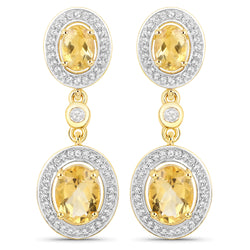 18K Yellow Gold Plated 5.70 Carat Genuine Citrine and White Topaz .925 Sterling Silver Earrings