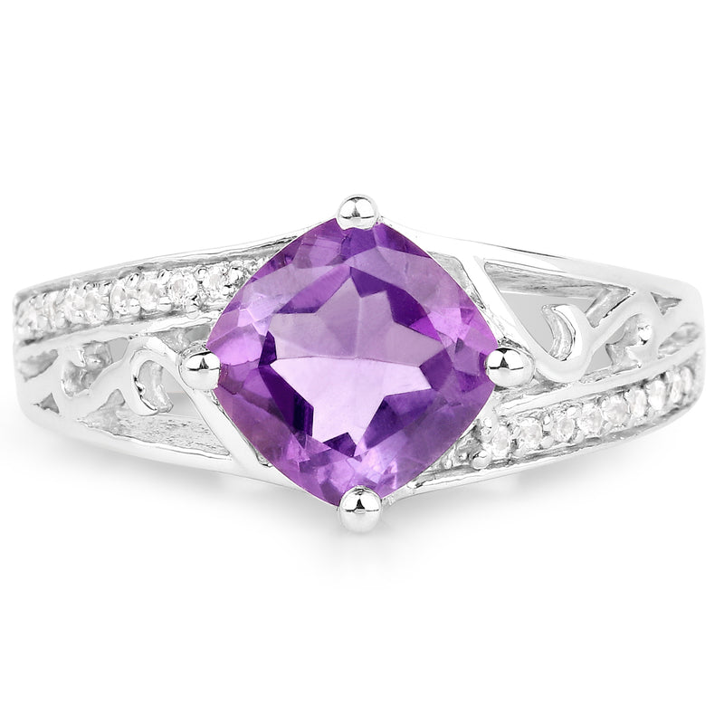 1.90 Carat Genuine  Amethyst and White Topaz .925 Sterling Silver Ring