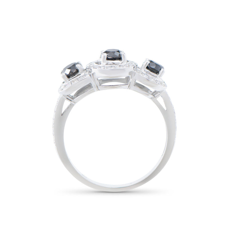 1.27 CTS TW CERTIFIED DIAMONDS 14K WHITE GOLD DESIGNER RING SIZE 7.5 WITH 3 BLACK DIAMONDS & WHITE DIAMONDS