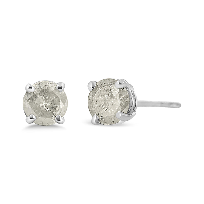 .925 Sterling Silver 3/4 Cttw 4-Prong 	Round-cut "Salt and Pepper" Diamond Classic Stud Earrings (H-I Color I3 Clarity)