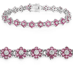 7.00 Carat Genuine Ruby and White Diamond .925 Sterling Silver Bracelet